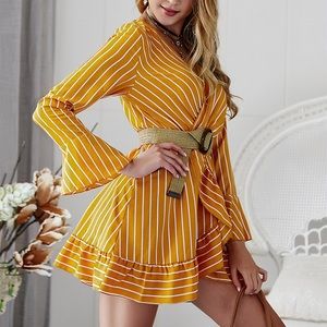 Mustard strip mini dress